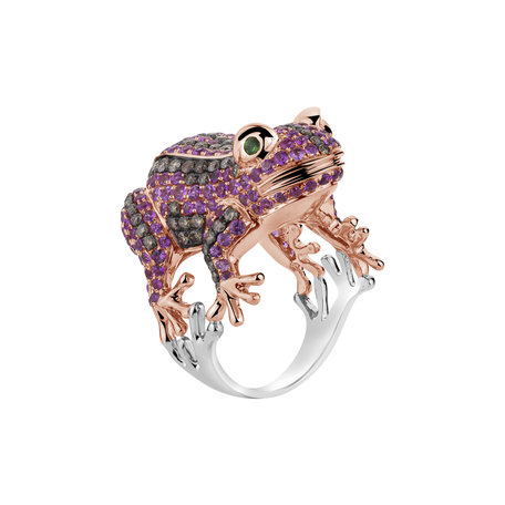 Prsteň s hnedými diamantmi, granátmi a zafírmi Posh Frog