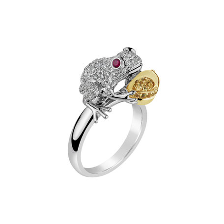 Prsteň s diamantmi, zafírmi a rubínmi Elegant Frog