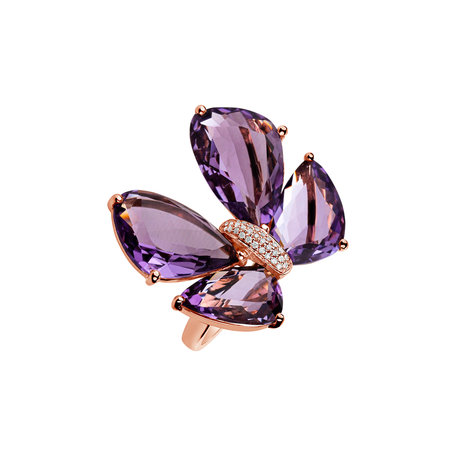 Prsteň s diamantmi a ametystmi Dreamy Butterfly