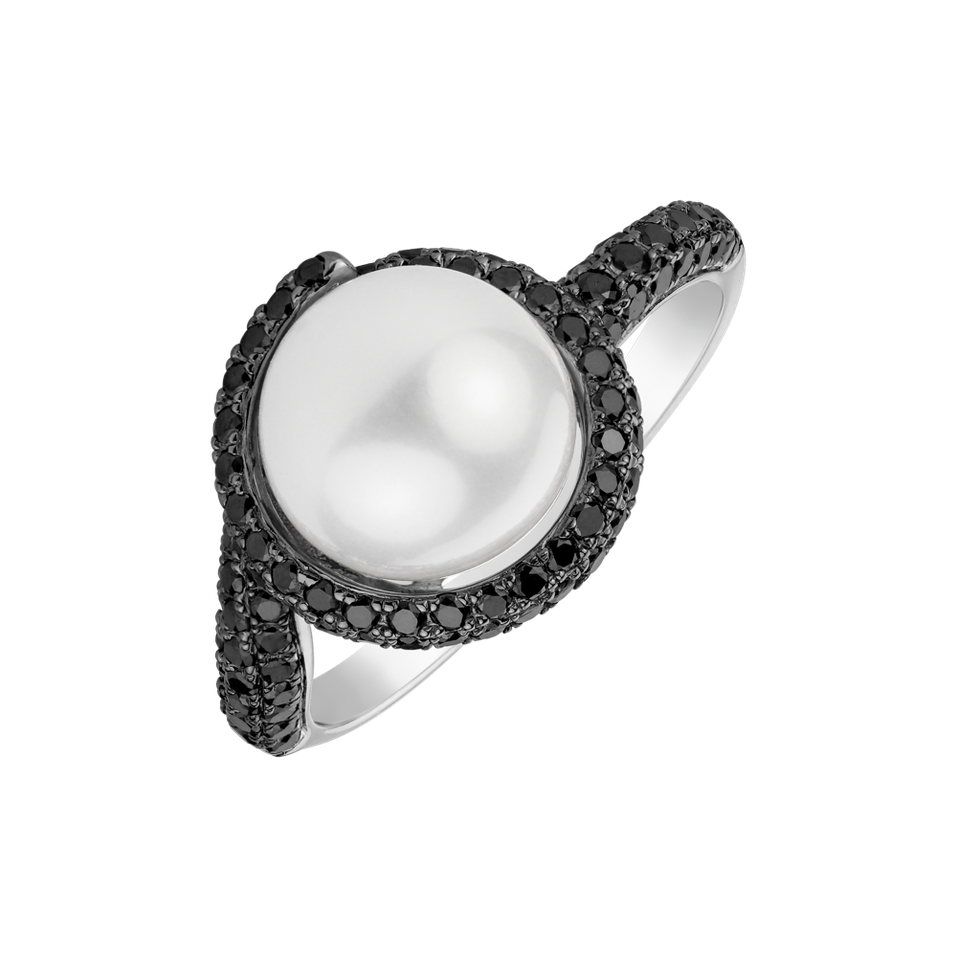 Prsteň s čiernymi diamantmi a perlou Marine