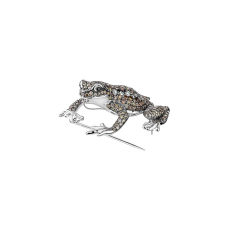 Brošňa a prívesok s bielymi, hnedými a čiernymi diamantmi Mystery Frog