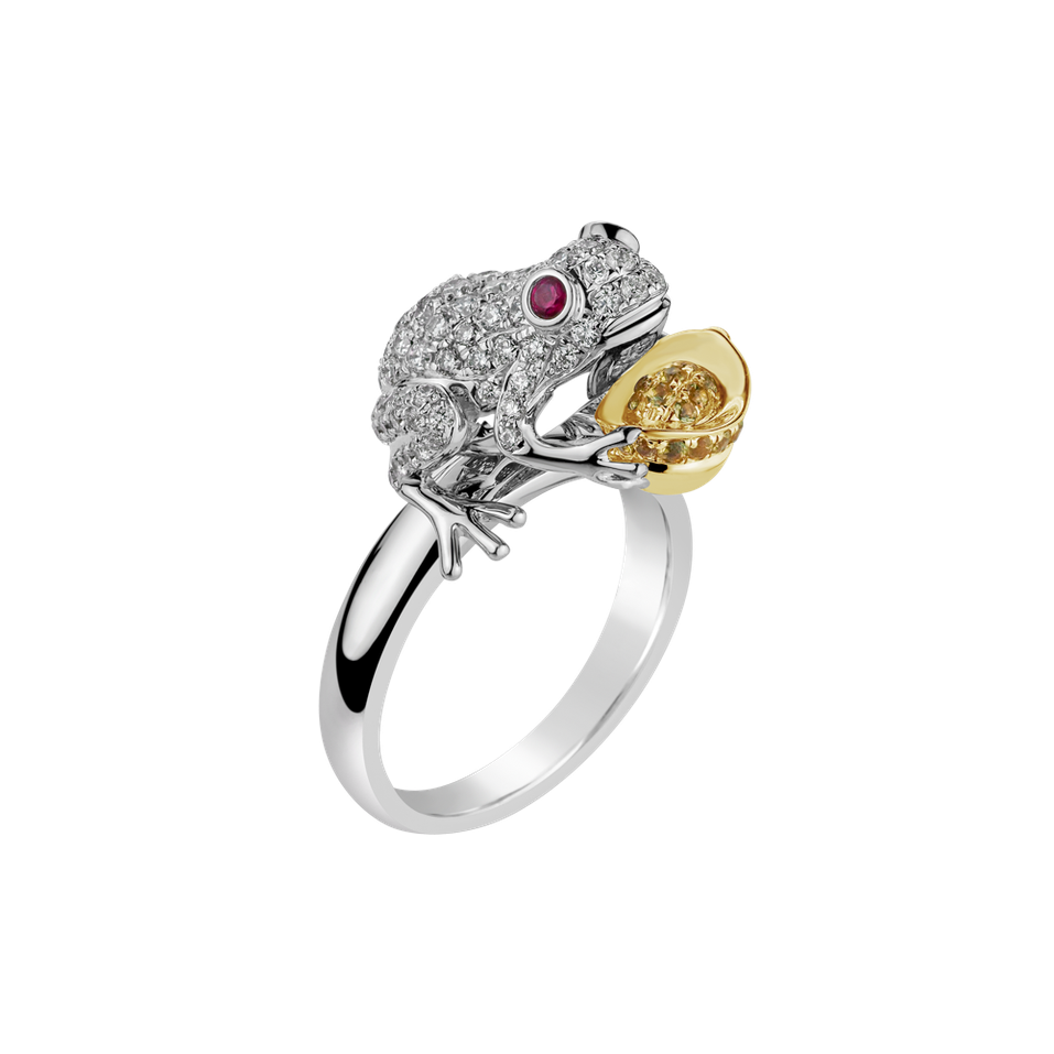 Prsteň s diamantmi, zafírmi a rubínmi Elegant Frog