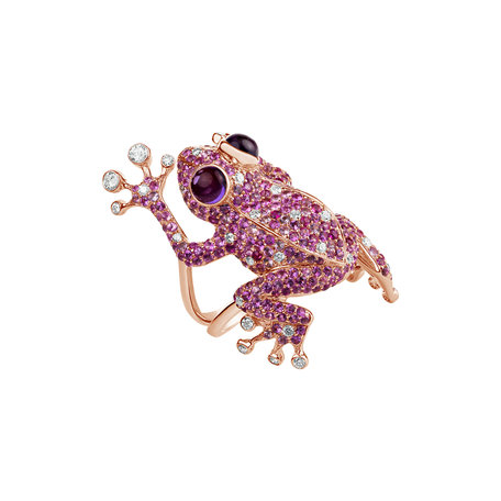 Prsteň s diamantmi, zafírmi a ametystmi Sapphire Frog