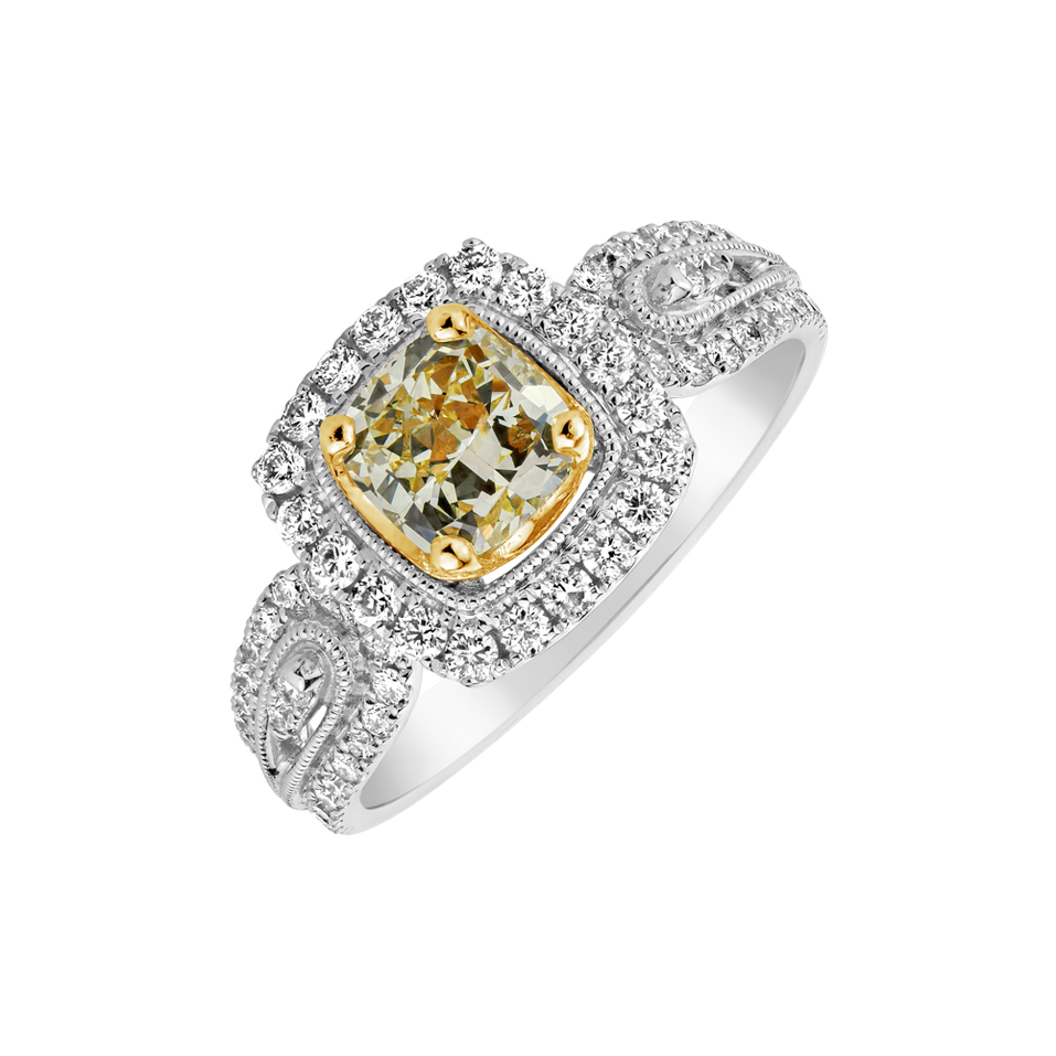 Prsteň s bielymi a žltými diamantmi Solar Treasure