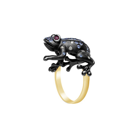 Prsteň s diamantmi, zafírmi a rubínmi Blue Frog