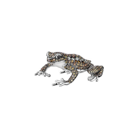 Brošňa a prívesok s bielymi, hnedými a čiernymi diamantmi Mystery Frog
