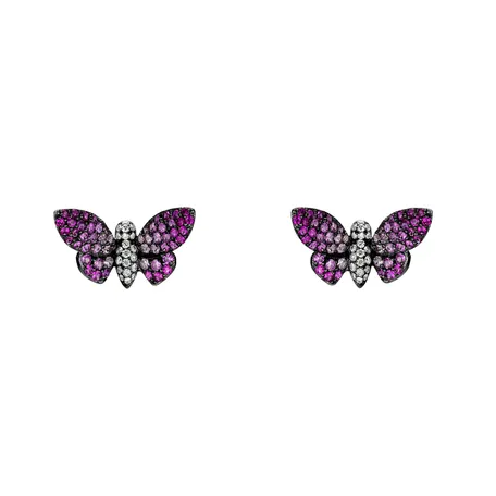 Náušnice s rubínmi, zafírmi a diamantmi Graceful Butterfly