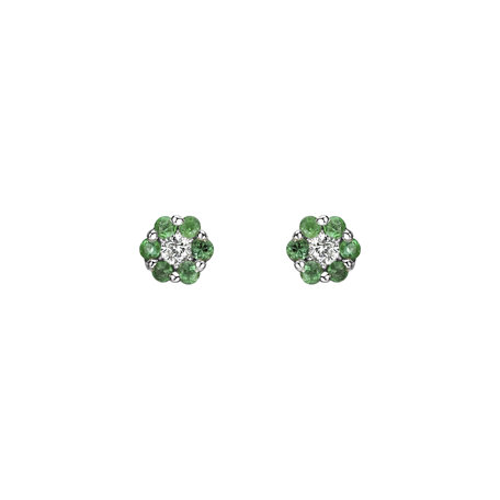 Náušnice s diamantom a smaragdmi Shiny Flower