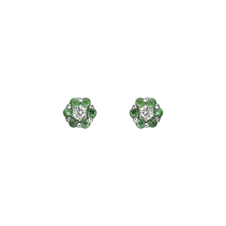 Náušnice s diamantom a smaragdmi Shiny Flower