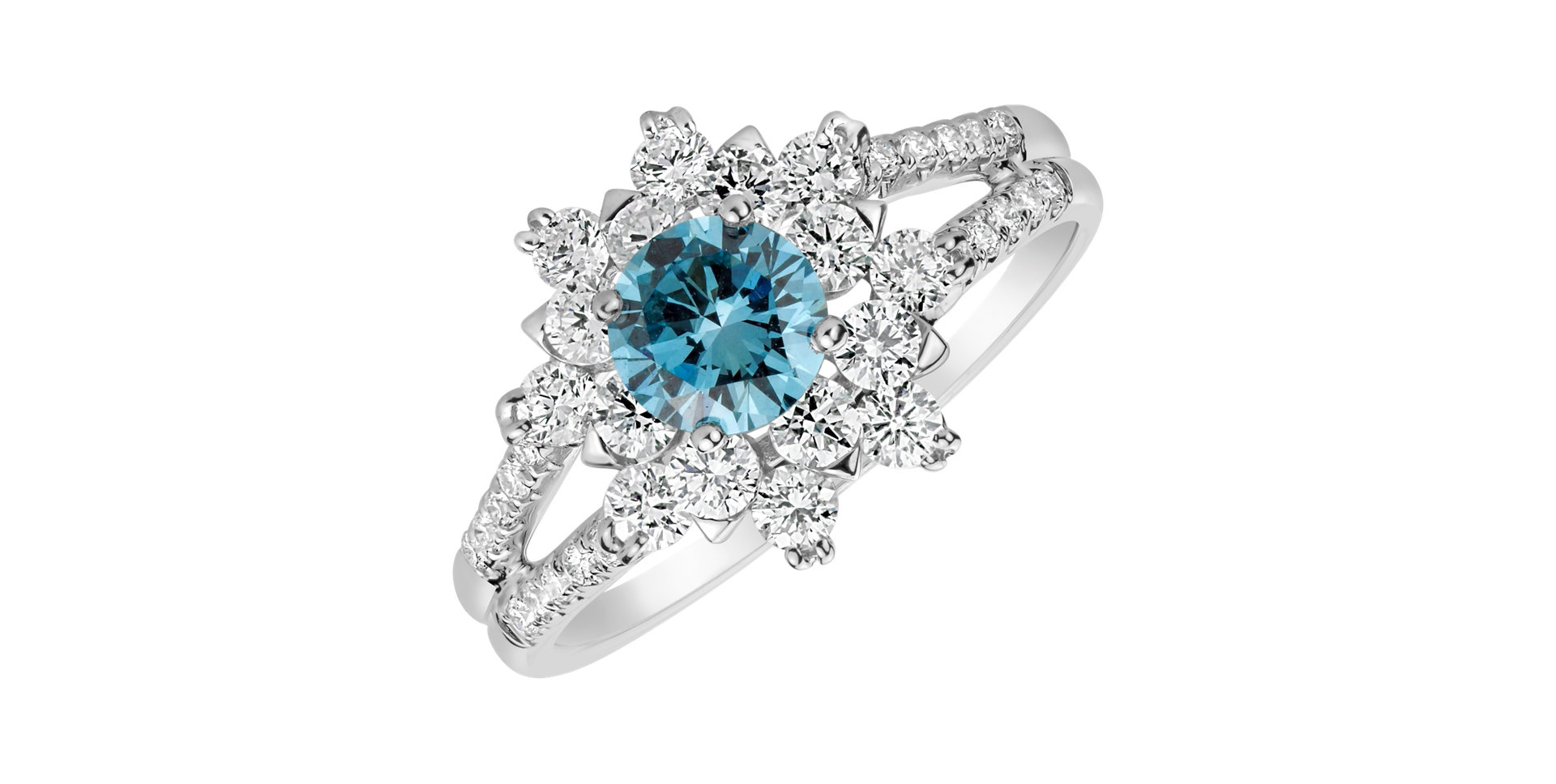 Prsteň s modrým diamantom a bielymi diamantmi Winter Delight