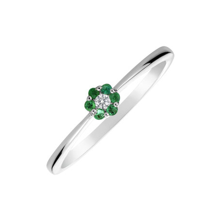 Prsteň s diamantom a smaragdmi Shiny Flower
