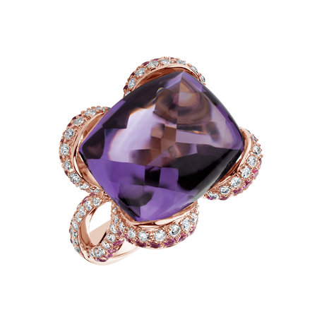 Prsteň s diamantmi, ametystom a zafírmi Special Amethyst