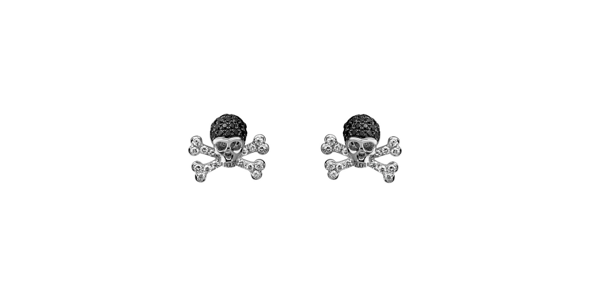 Náušnice s bielymi a čiernymi diamantmi Luxury Skull