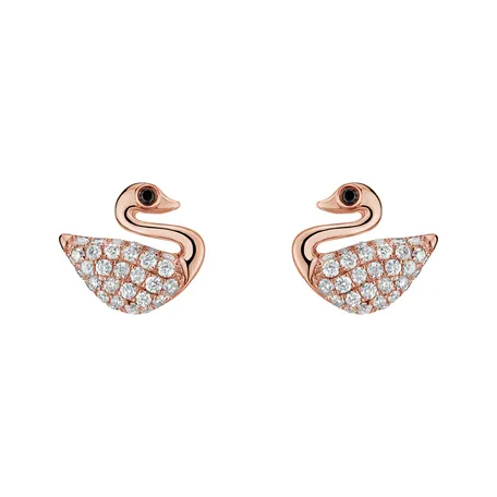 Náušnice s čiernymi a bielymi diamantmi Noble Swans