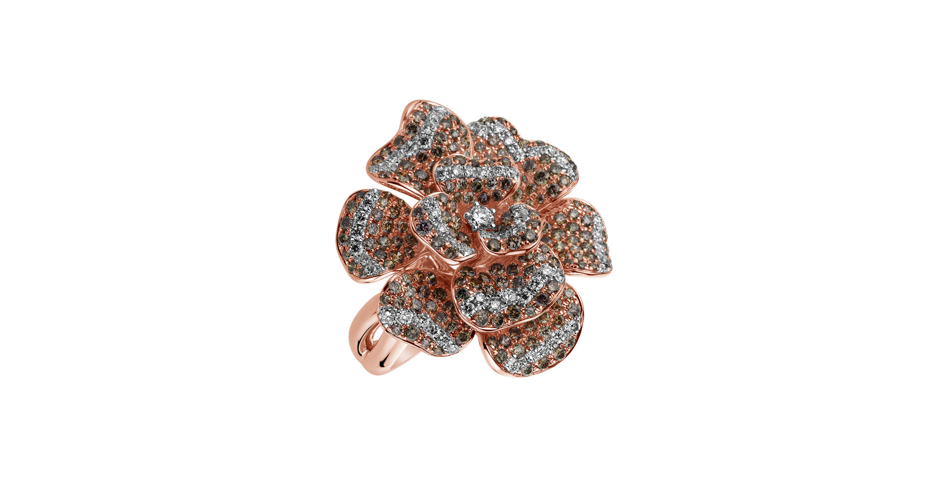 Prsteň s bielymi a hnedými diamantmi Angel Rose