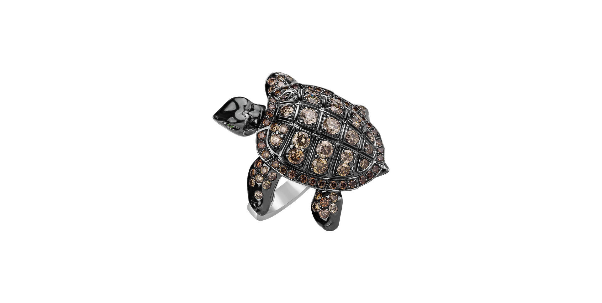 Prsteň s hnedými diamantmi a granátmi Exotic Turtle