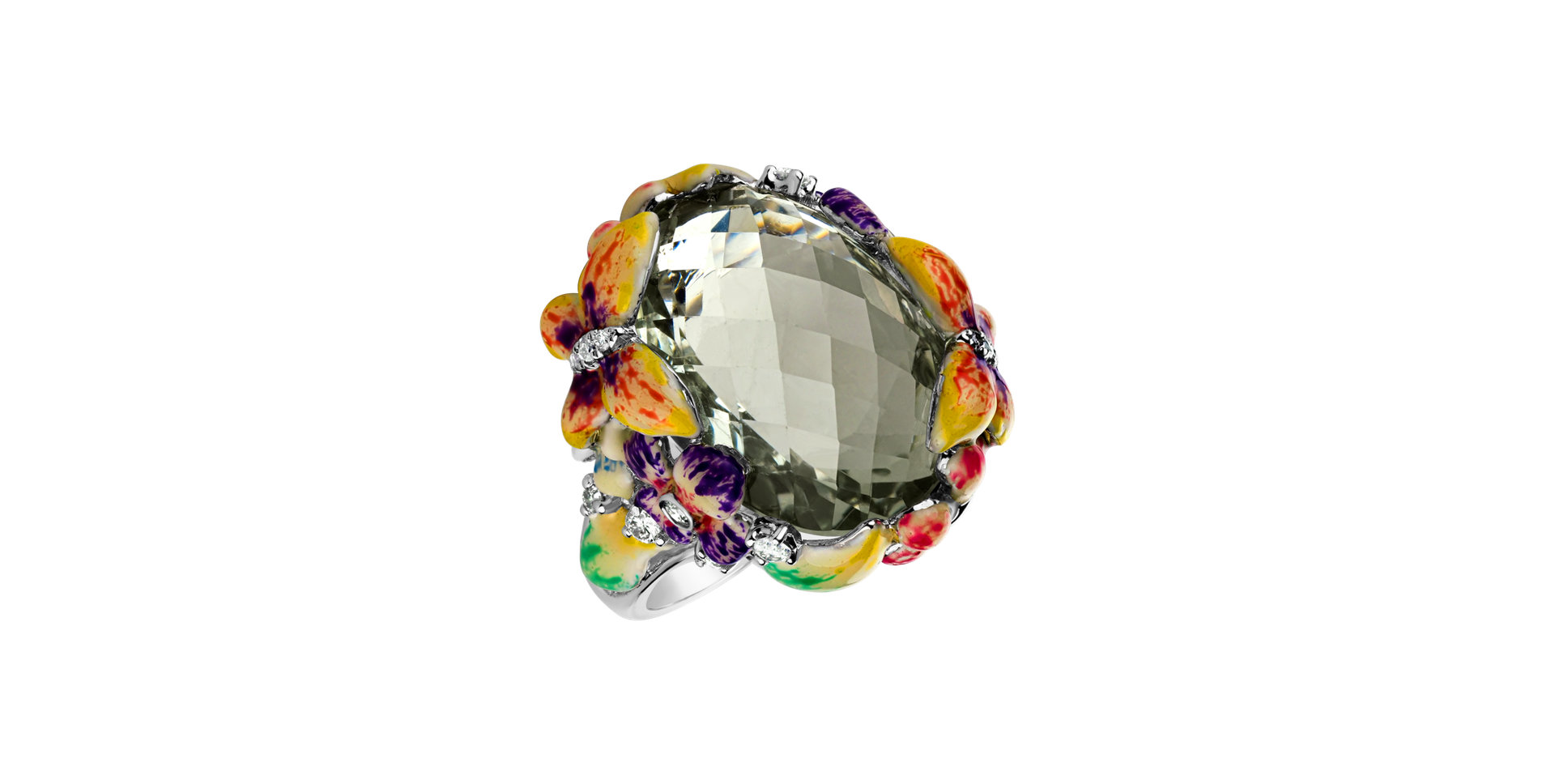 Prsteň s ametystom, diamantmi a emailmi Mountain Meadow