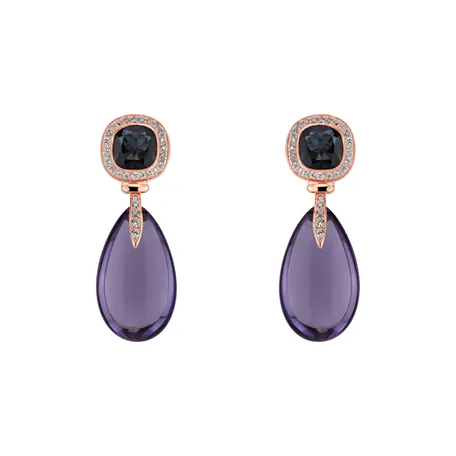 Náušnice s ametystom, diamantmi a topásom Violet Lady