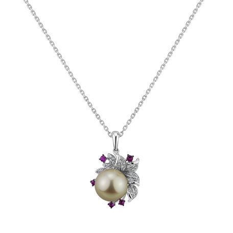 Přívěsok s perlou, diamantmi a zafírmi Fairytale Orchid