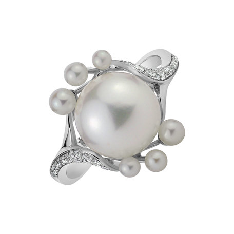 Prsteň s perlou a diamantmi White Virgin