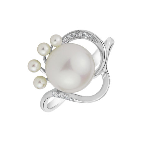 Prsteň s perlou a diamantmi Pearl Touch