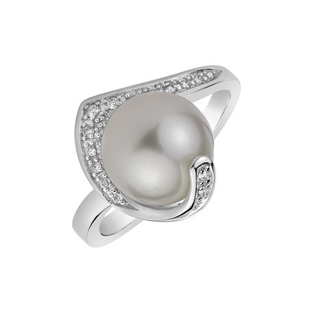 Prsteň s perlou a diamantmi Sea Leaf