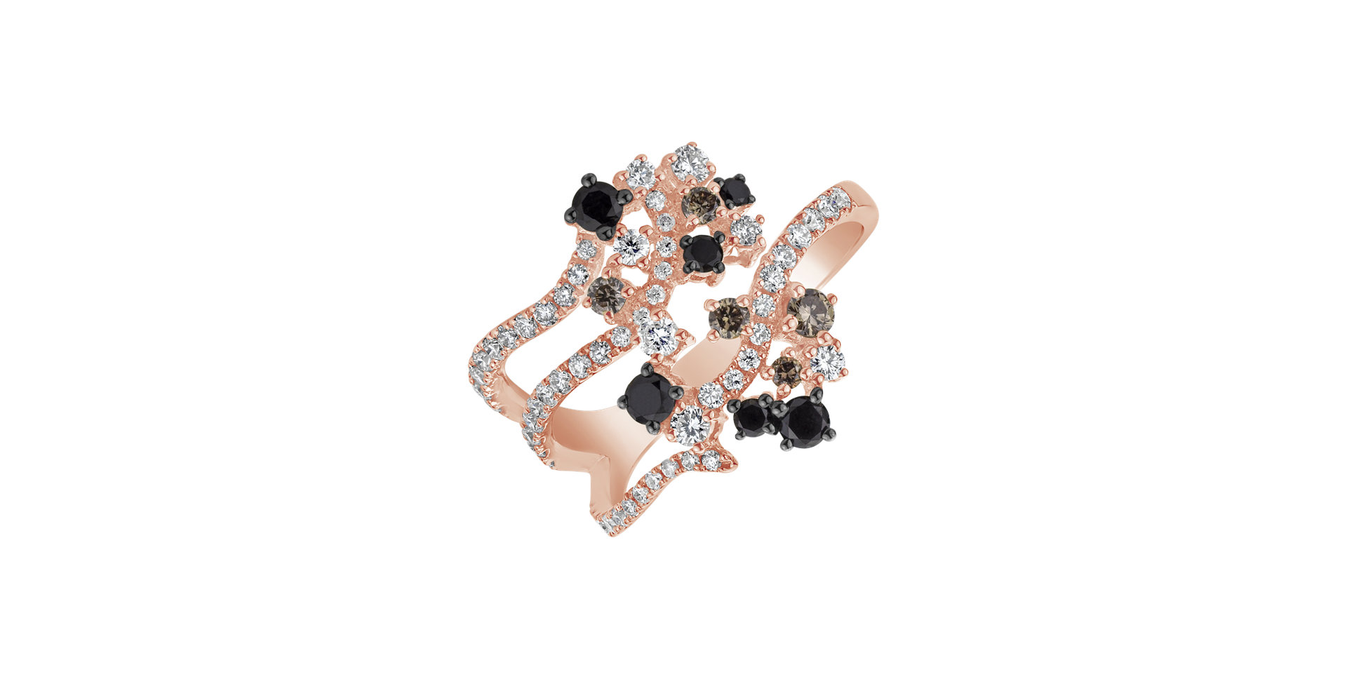 Prsteň s bielymi, hnedými a čiernymi diamantmi Stellar Sun