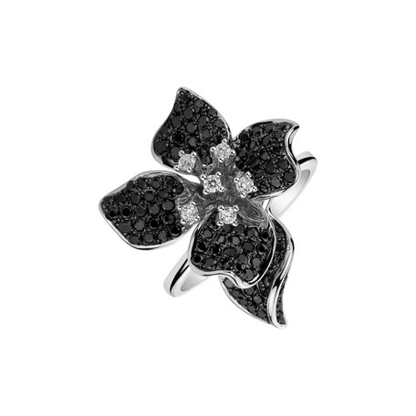 Prsteň s čiernymi a bielymi diamantmi Orchid Wish