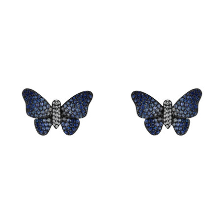 Náušnice s diamantmi a zafírmi Alluring Butterfly