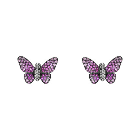 Náušnice s diamantmi a zafírmi Enticing Butterfly
