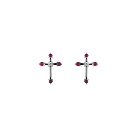 Náušnice s diamantom a rubínmi Passion Cross