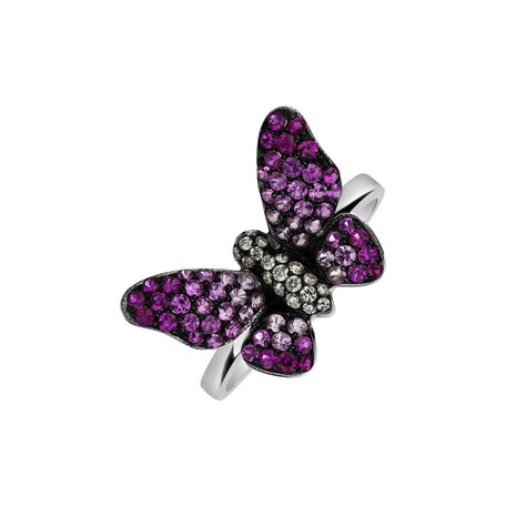 Prsteň s diamantmi, rubínmi a zafírmi Glamorous Butterfly