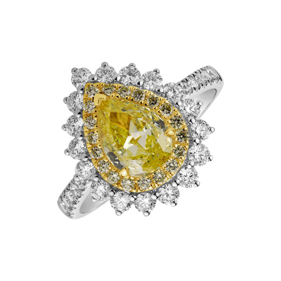 Prsteň s bielymi a žltými diamantmi Joyful Drop