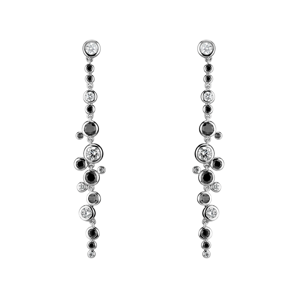 Náušnice s čiernymi a bielymi diamantmi Heaven Waterfall