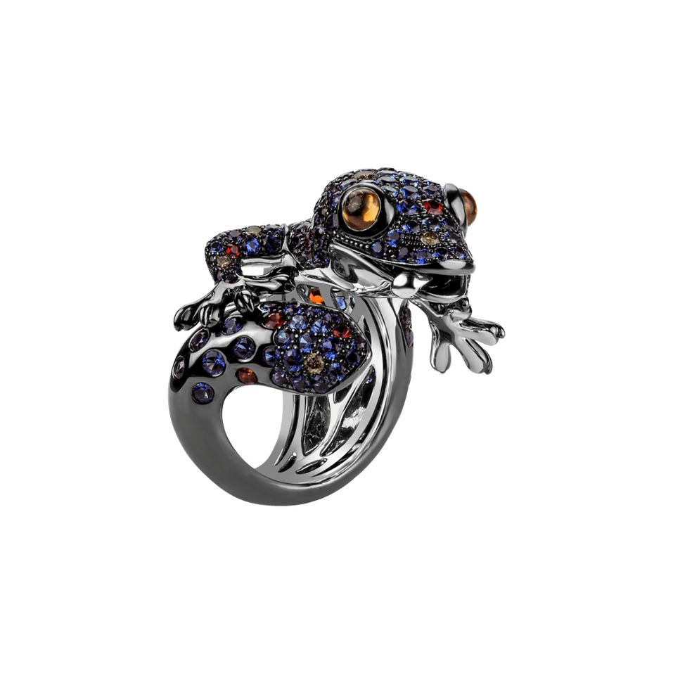 Prsteň so zafírmi a hnedými diamantmi Miracle Gecko