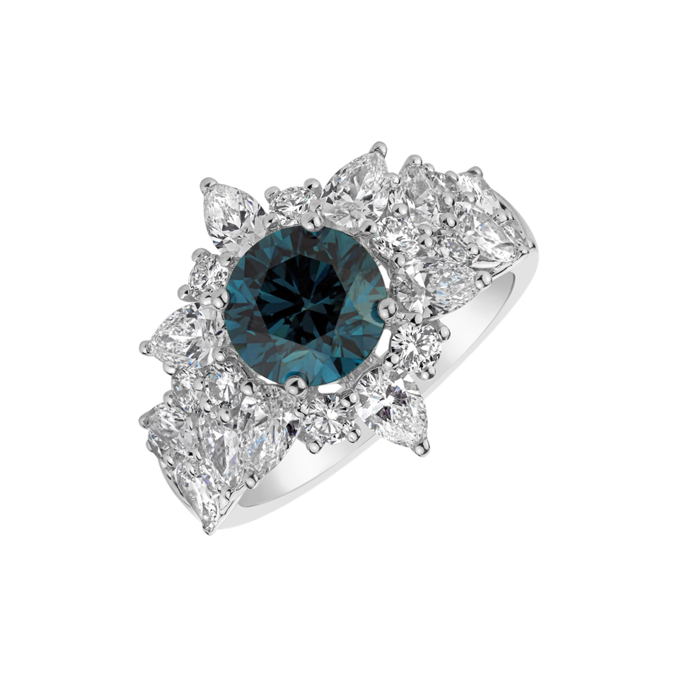 Prsteň s modrým diamantom a bielymi diamantmi Pure Nobility