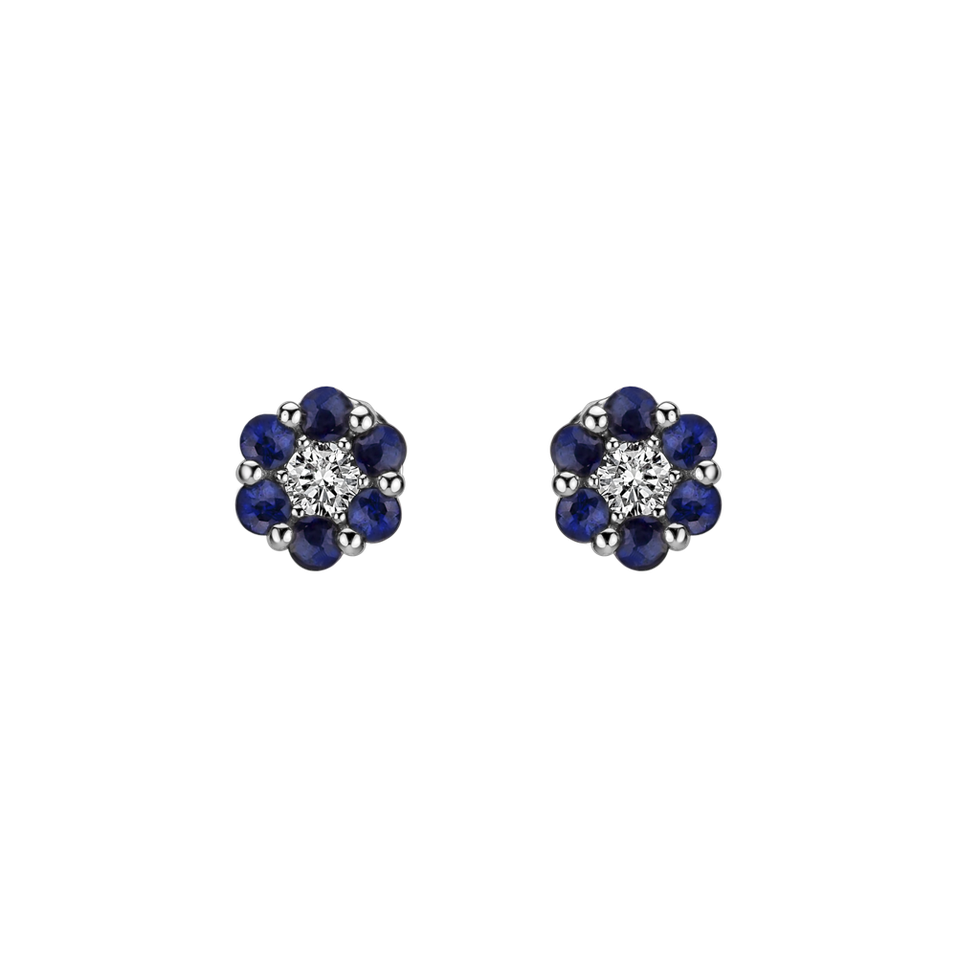 Náušnice s diamantom a zafírmi Shiny Flower
