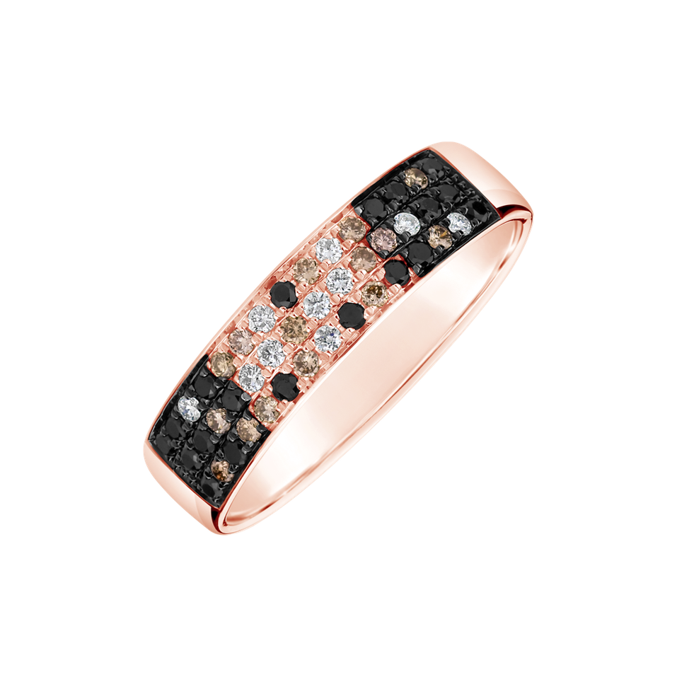 Prsteň s bielymi, hnedými a čiernymi diamantmi Inferno Sing