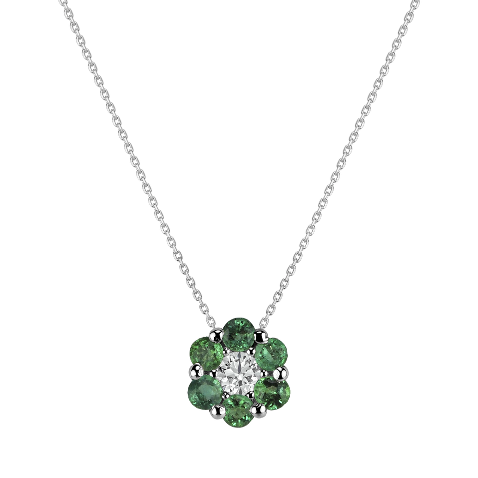 Náhrdelník s diamantom a smaragdmi Shiny Flower