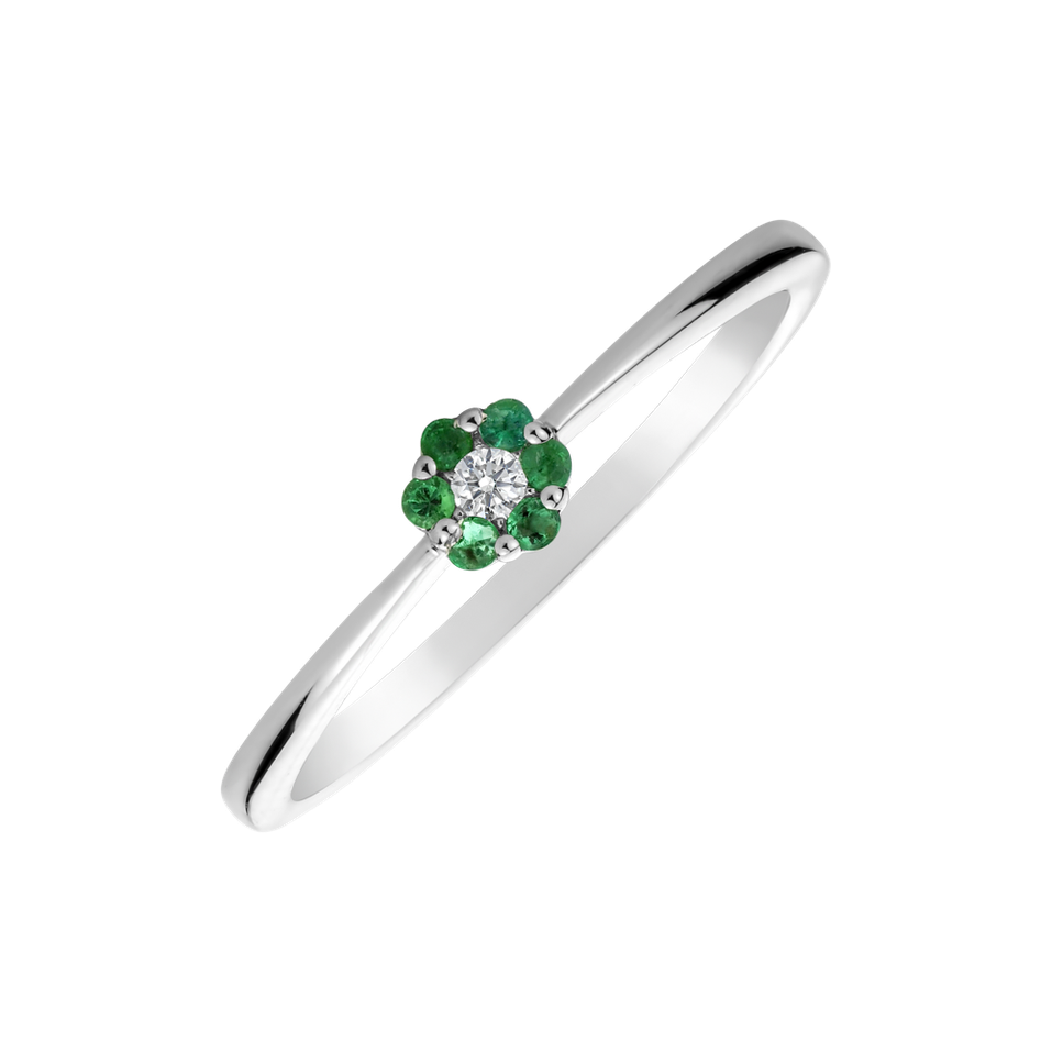 Prsteň s diamantom a smaragdmi Shiny Flower