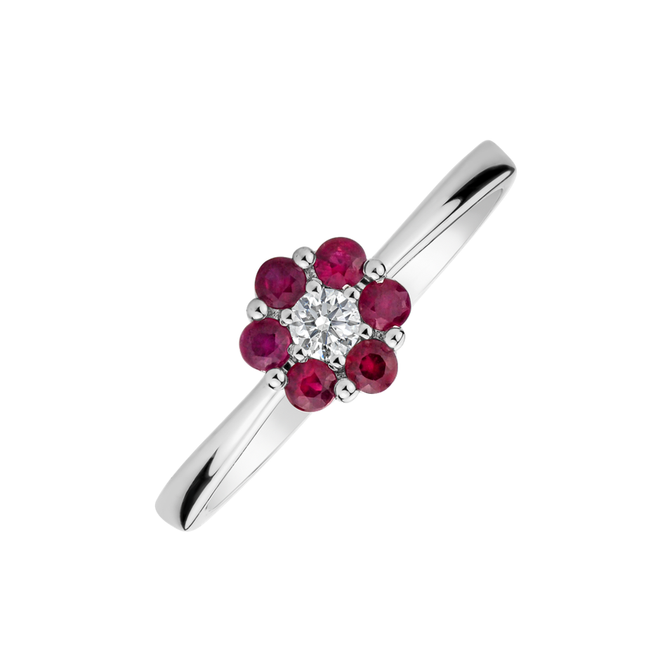 Prsteň s diamantom a rubínmi Shiny Flower