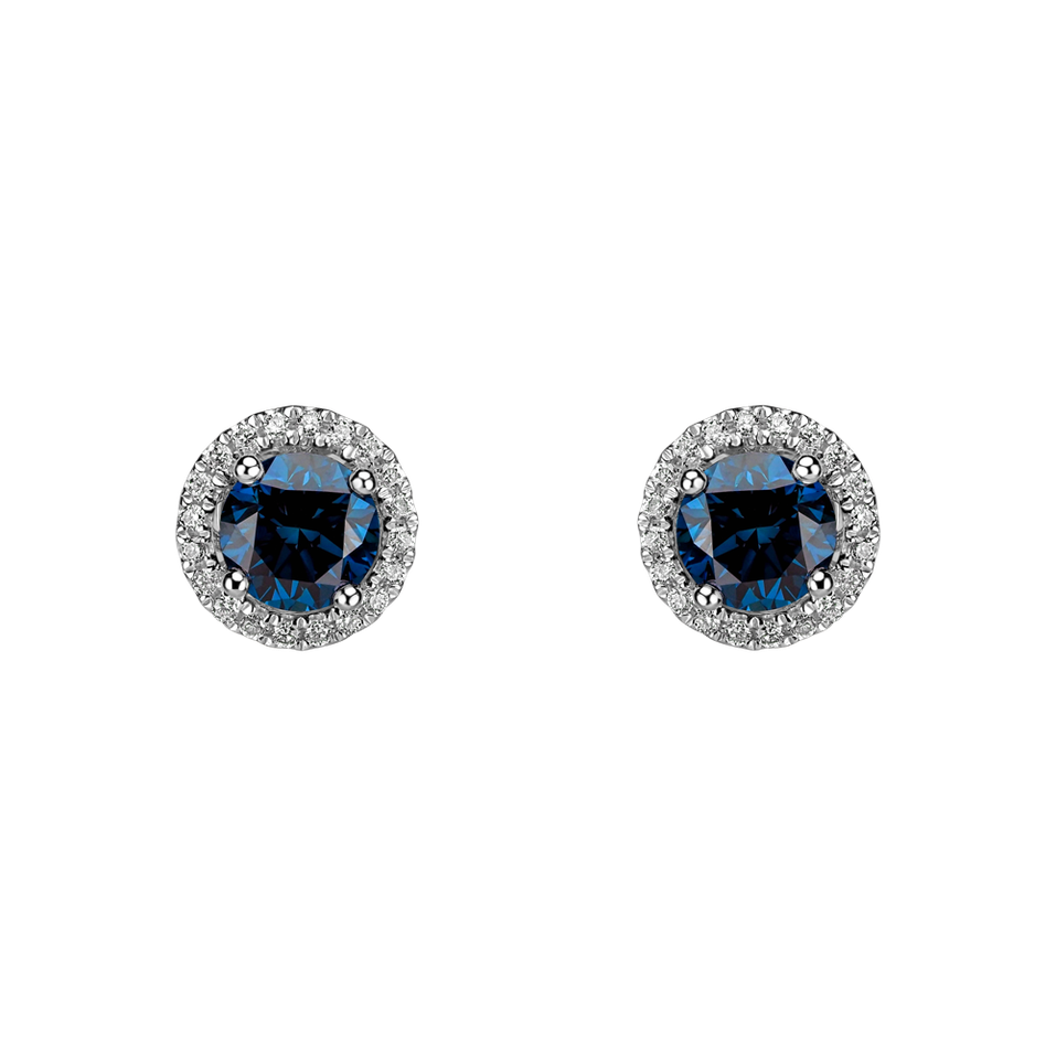 Náušnice s modrým diamantom a bielymi diamantmi Blue Lagoon