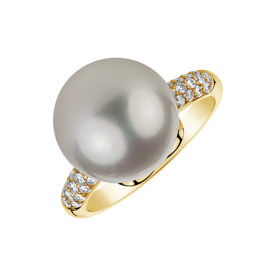 Prsteň s perlou a diamantmi Shiny Bubble