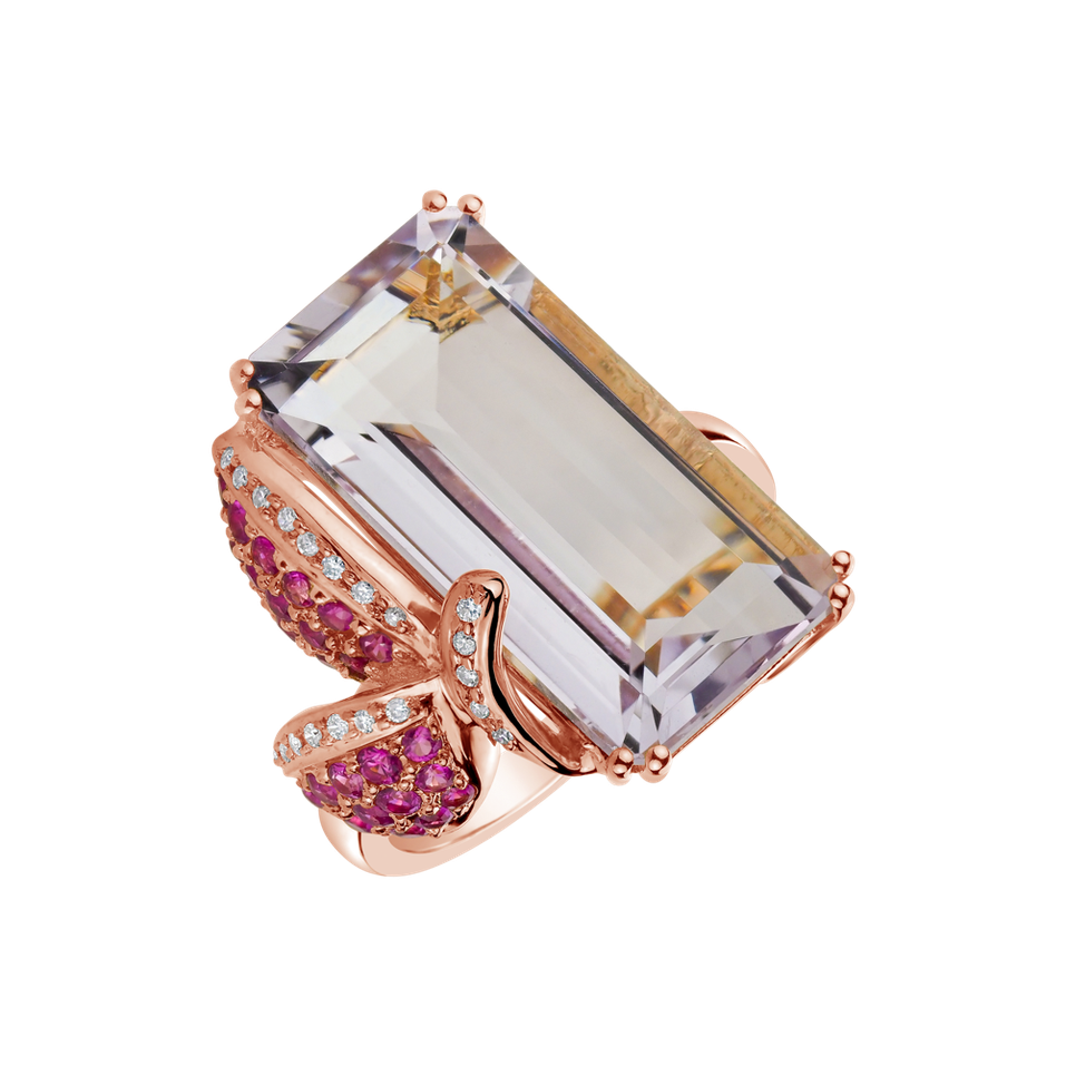 Prsteň s ametystom, diamantmi a rubínmi Sonnehilda