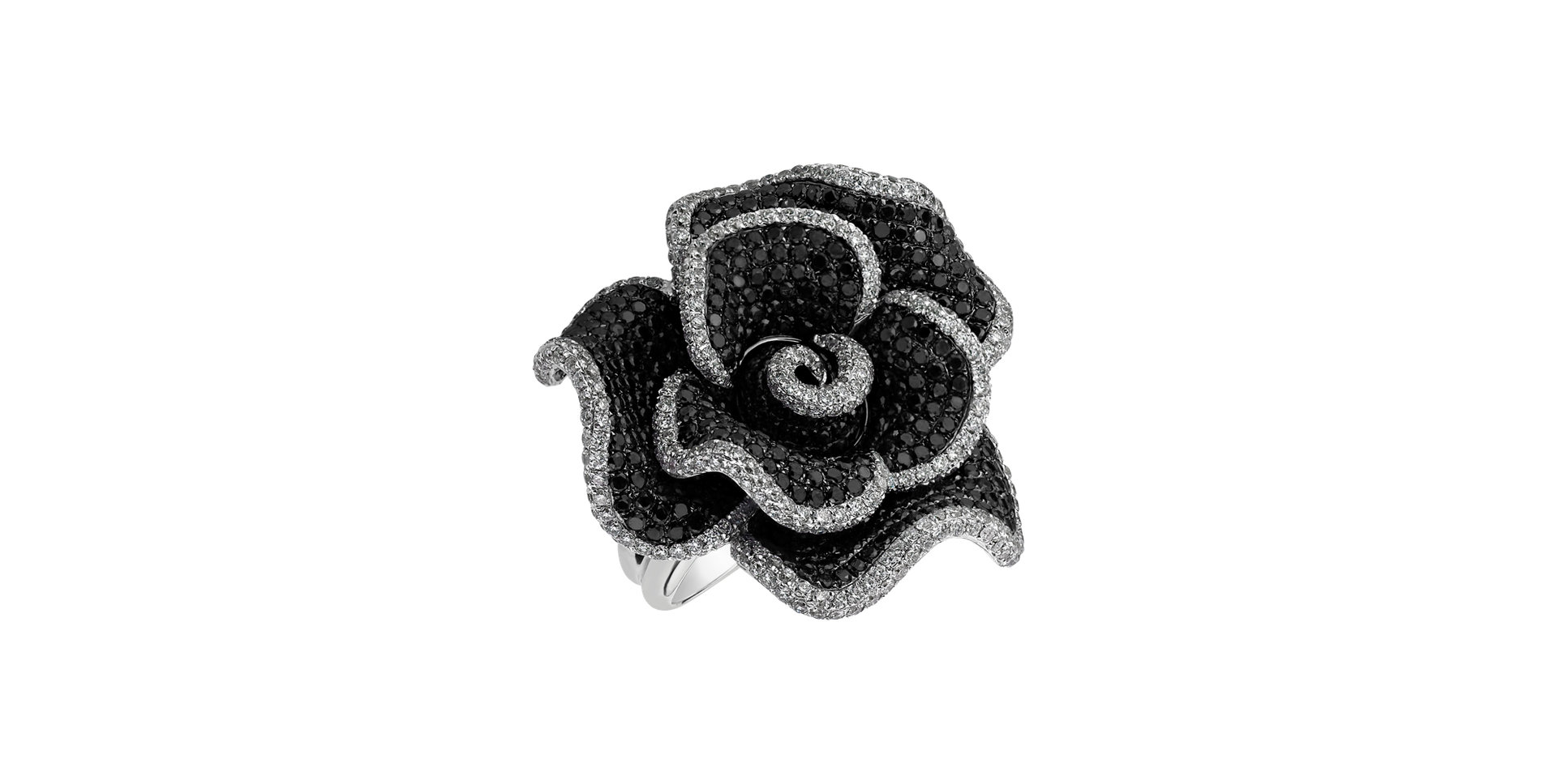 Prsteň s bielymi a čiernymi diamantmi Royal Rose