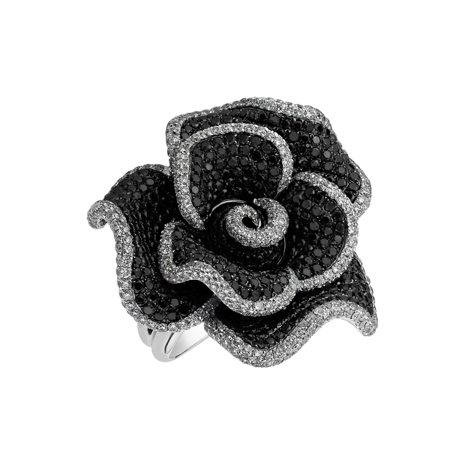 Prsteň s bielymi a čiernymi diamantmi Royal Rose