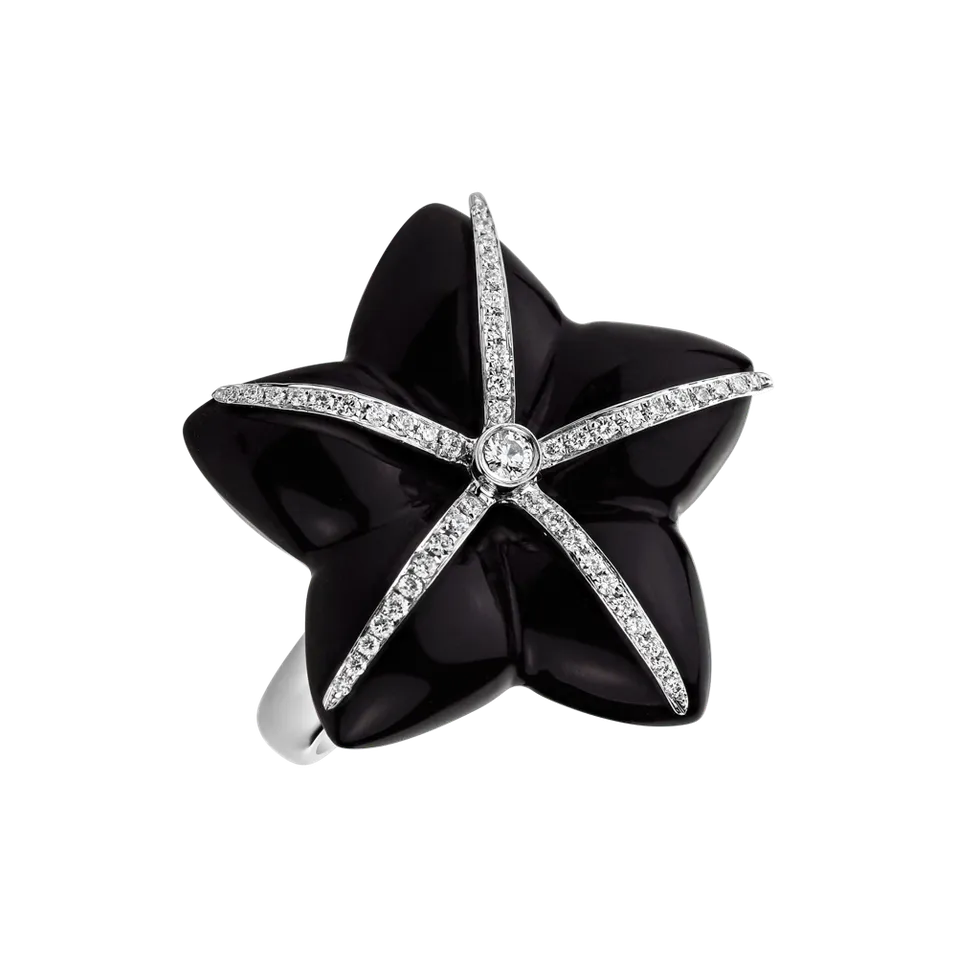 Prsteň s onyxom a diamantmi Dark Star