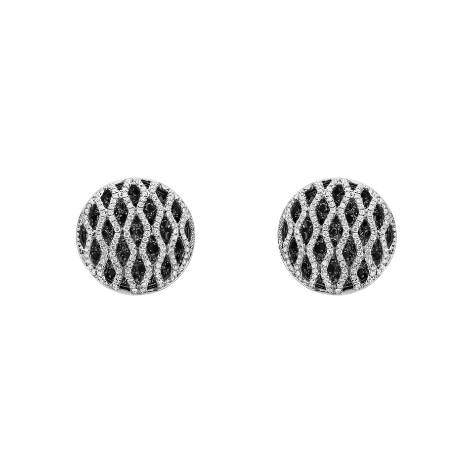 Náušnice s čiernymi a bielymi diamantmi Brilliant Wheels