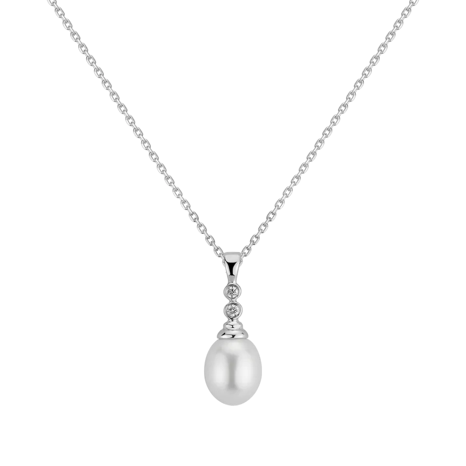 Přívěsok s perlou a diamantmi White Drop