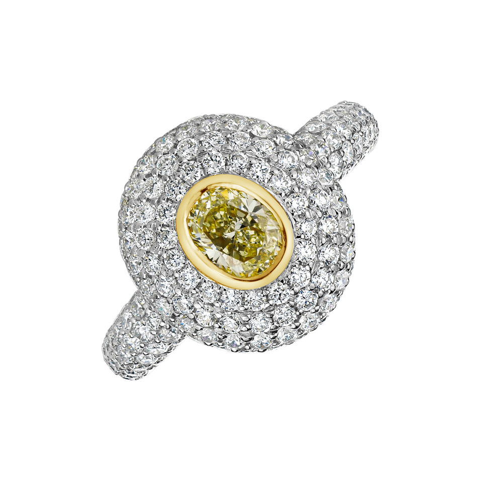 Prsteň s bielymi a žltými diamantmi Odilion